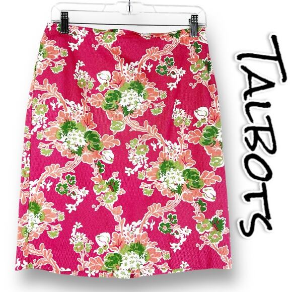 Talbots Pink Floral Straight Pencil Skirt Stretch Office Career Womens Size 4 - Picture 1 of 11
